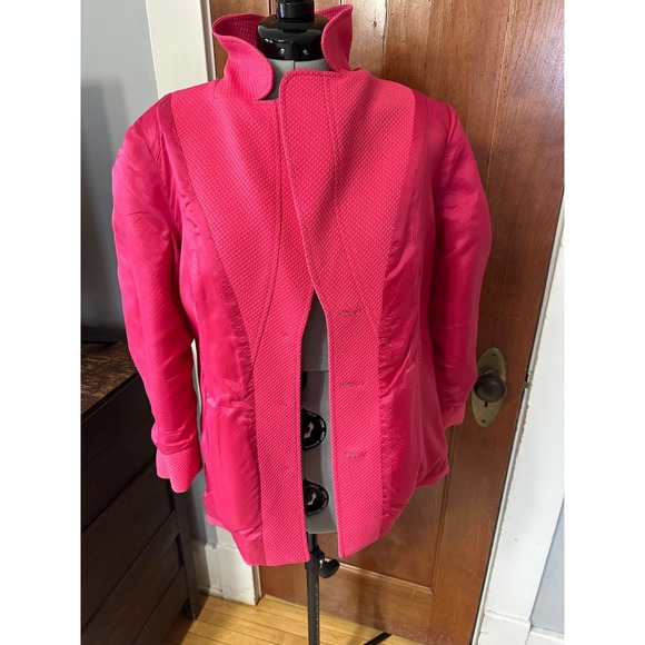 LOUBEN Hot Pink Textured Blazer Jacket Women's Size 8 Button Front - Picture 6 of 10